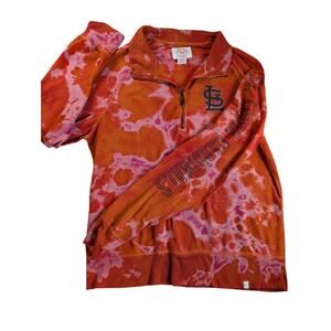 47 Brand St. Louis Cardinals Tie Dye Orange/Pink Quarter Zip Long Sleeve Large